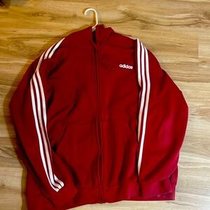 Adidas Red Full-Zip Hoodie 2XL pre-owned white Sleeve Stripes